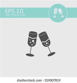 Glass of champagne vector icon. Two glasses of champagne sign icon. Celebration or banquet alcohol drink symbol.