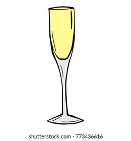 A glass of champagne vector illustration. Doodle style. Design, print, decor, textile, paper