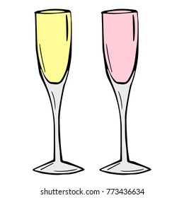 A glass of champagne vector illustration. Doodle style. Design, print, decor, textile, paper