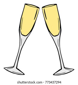 A glass of champagne vector illustration. Doodle style. Design, print, decor, textile, paper
