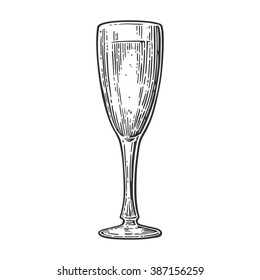 Glass for champagne. Vector vintage engraved illustration isolated on white background.