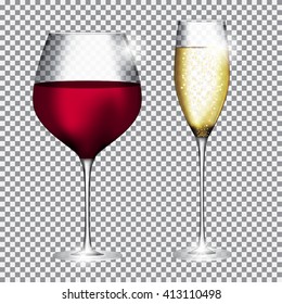 Glass of Champagne and Wine on Transparent Background Vector Illustration EPS10