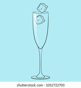 glass champane and ice cubes