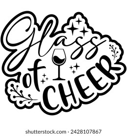 glass of cheer christmas black vector graphic design and cut file