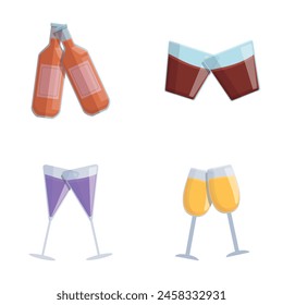 Glass cheers icons set cartoon vector. Glass with alcoholic beverage. Celebration and festivity