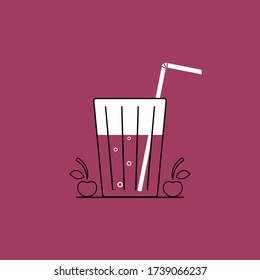 Glass of cherry cocktail with drinking straw