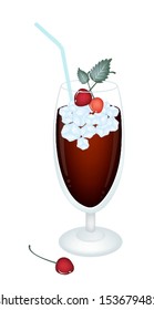 A Glass of Cherry Juice with Sweet Cherries and Ice Cube, Is A Highly Nutritious and Refreshing Juice 
