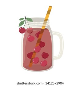 glass with cherry and straw drink
