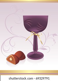 Glass with chocolate candies. Background for wrapping. Vector