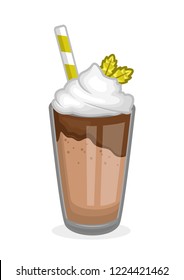 glass of chocolate milkshake object stock vector illustration