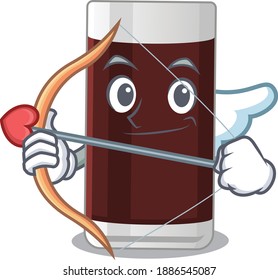 Glass of chocolate in sweet romantic cupid cartoon drawing with arrow. Vector illustration