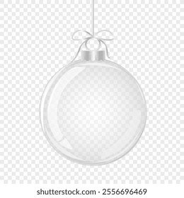 Glass Christmas ball with bow. Element of holiday decoration. Vector object for christmas design, mockup, postcard, invitation, poster, banner.