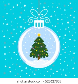 Glass Christmas ball with a tree inside. flat vector illustration. easy to use.