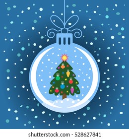 Glass Christmas ball with a tree inside. flat vector illustration. easy to use.