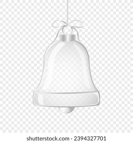 Glass Christmas bell with bow. Element of holiday decoration. Vector object for christmas design, mockup, postcard, invitation, poster, banner.