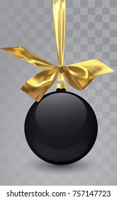 Glass Christmas black toy on a transparent background. Stocking Christmas decorations. Transparent vektor object for design, mocap. Vector illustration. 10 EPS