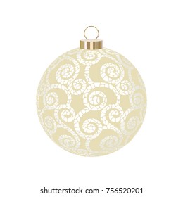 Glass Christmas decorations with frosty ornament, isolated gold decor, Christmas invitation, New Year card with Christmas decorations,  vector design.