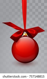 Glass Christmas red toy on a transparent background. Stocking Christmas decorations. Transparent vektor object for design, mocap. Vector illustration. 10 EPS