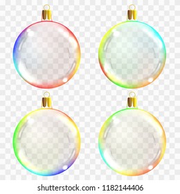 Glass Christmas toys. Can be used on any background. Stocking Christmas decorations. Transparent vektor object for design, mocap. Vector illustration. 