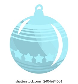Glass Christmas tree ball. Christmas tree decoration. New Year's decor. Blue transparent ball with stars and lines. Isolated on  white background.