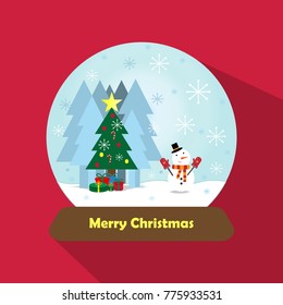 

A glass of Christmas tree. Have Snow Dolls Wear Gloves Under the tree, there is a falling snow gift can be used for advertising media.