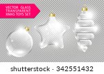 Glass christmas tree toys template set: ball, star and cone on transparent background