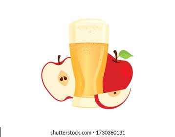 Glass of cider with apples vector. Apple juice icon vector. Apple cider icon isolated on a white background. Fermented fruit drink icon