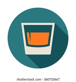 Glass circle icon with long shadow. Flat design style. Glass simple silhouette. Modern, minimalist, round icon in stylish colors. Web site page and mobile app design vector element.
