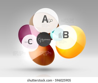 Glass circle infographics. Vector template background for print workflow layout, diagram, number options or web design banner