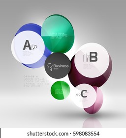 Glass circle infographics. Vector template background for print workflow layout, diagram, number options or web design banner