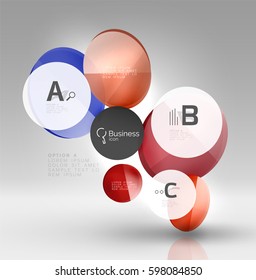 Glass circle infographics. Vector template background for print workflow layout, diagram, number options or web design banner
