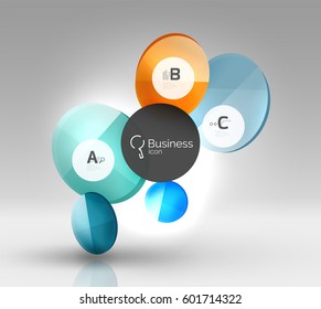 Glass circle infographics. Vector template background for print workflow layout, diagram, number options or web design banner