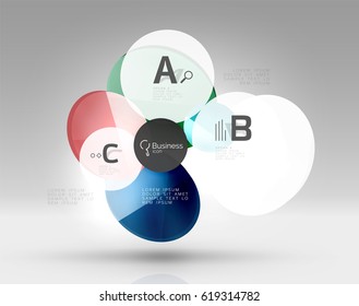 Glass circle infographics. Vector template background for print workflow layout, diagram, number options or web design banner