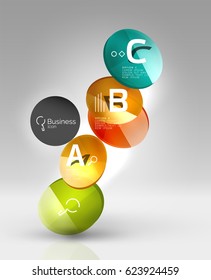 Glass circle infographics. Vector template background for print workflow layout, diagram, number options or web design banner