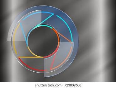 The glass circle at metallic background and infographic template