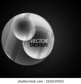 Glass circle, round shape glossy element frame border in the black