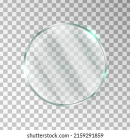 Glass Circle Window Texture. Gloss Screen Effect. Plastic Plate Mockup. Mirror Panel. Digital Frame. Clear Button. Glossy Tag And Badge. Shiny Framework. Light Rectangle Banner. Vector Illustration.