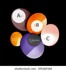 Glass circles on black, vector abstract background