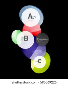 Círculos de vidrio sobre fondo negro, vector abstracto
