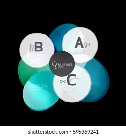 Círculos de vidrio sobre fondo negro, vector abstracto