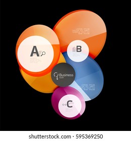 Círculos de vidrio sobre fondo negro, vector abstracto