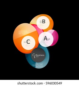 Círculos de vidrio sobre fondo negro, vector abstracto