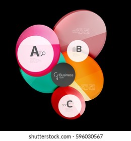 Círculos de vidrio sobre fondo negro, vector abstracto