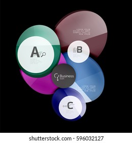 Glass circles on black, vector abstract background