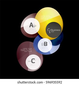 Círculos de vidrio sobre fondo negro, vector abstracto