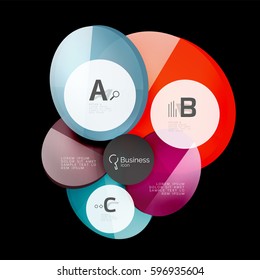 Glass circles on black, vector abstract background