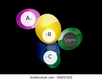 Círculos de vidrio sobre fondo negro, vector abstracto