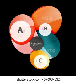 Círculos de vidrio sobre fondo negro, vector abstracto