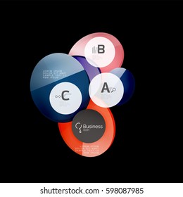Glass circles on black, vector abstract background