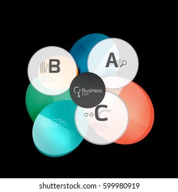 Glass circles on black, vector abstract background